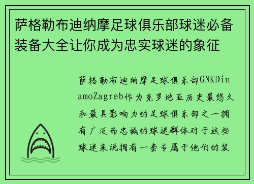 萨格勒布迪纳摩足球俱乐部球迷必备装备大全让你成为忠实球迷的象征
