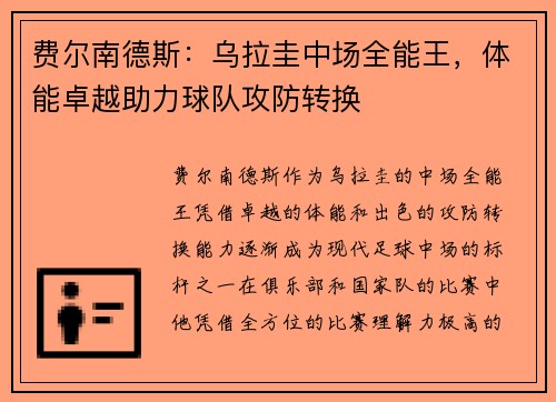 费尔南德斯：乌拉圭中场全能王，体能卓越助力球队攻防转换