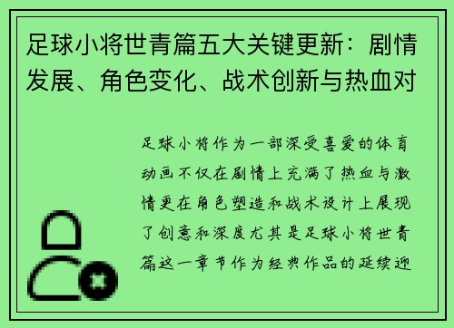 足球小将世青篇五大关键更新:剧情发展、角色变化、战术创新与热血对决分析 足球小将世青篇五大关键更新:剧情发展、角色变化、战术创新与热血对决分析